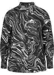 Langermet viskoseskjorte med mønster, Black Swirl AOP