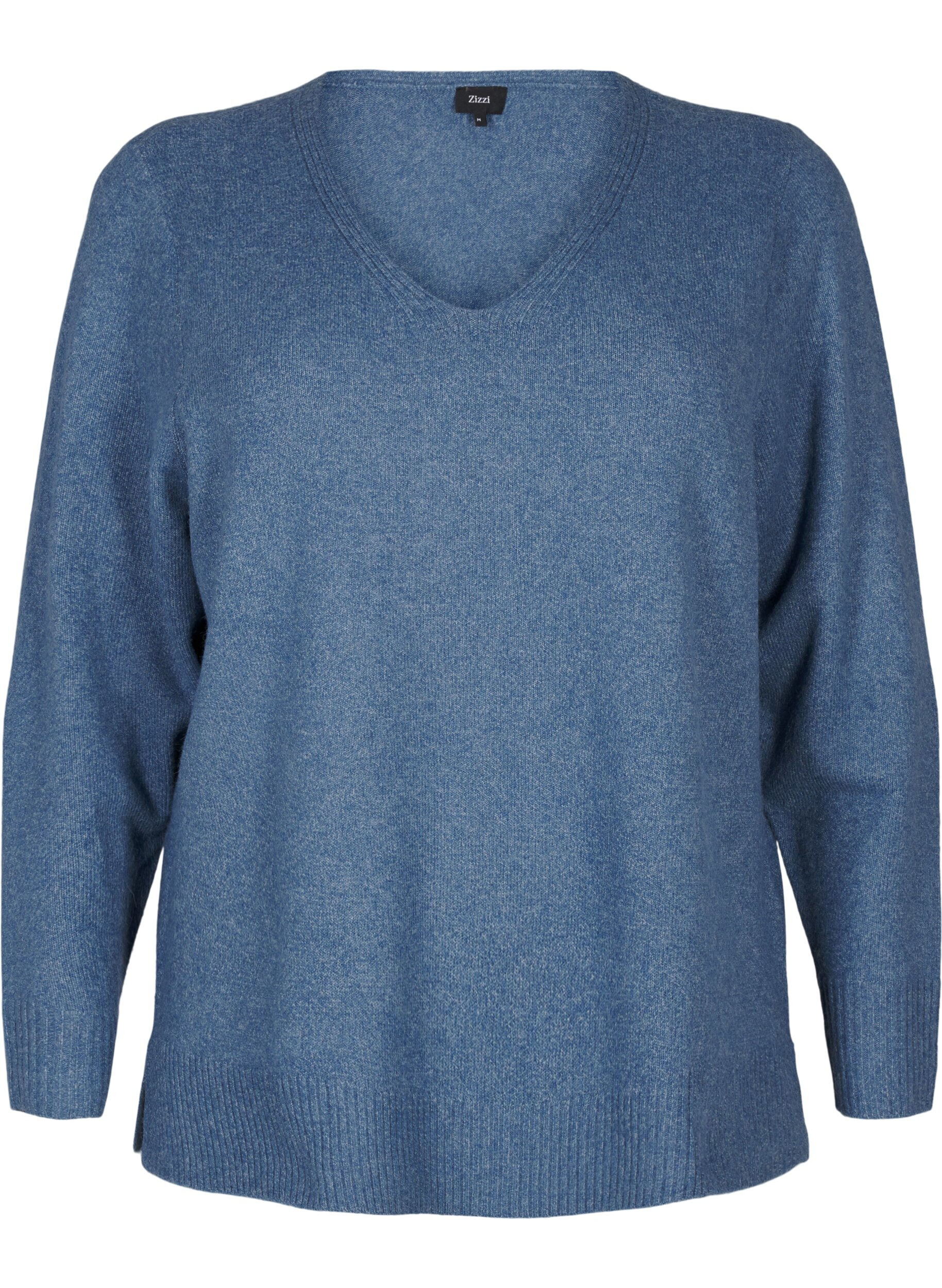 Zizzi Strikkegenser med V-hals, Bering S. White Mel., Packshot image number 0