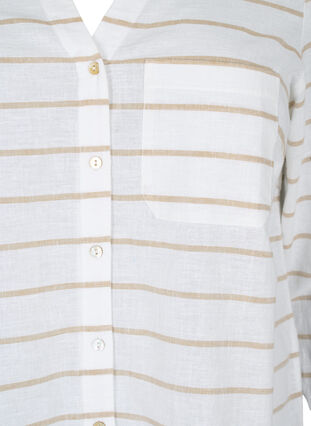 Skjortebluse med knappelukking i bomull-lin-blanding, White Taupe Stripe, Packshot image number 2