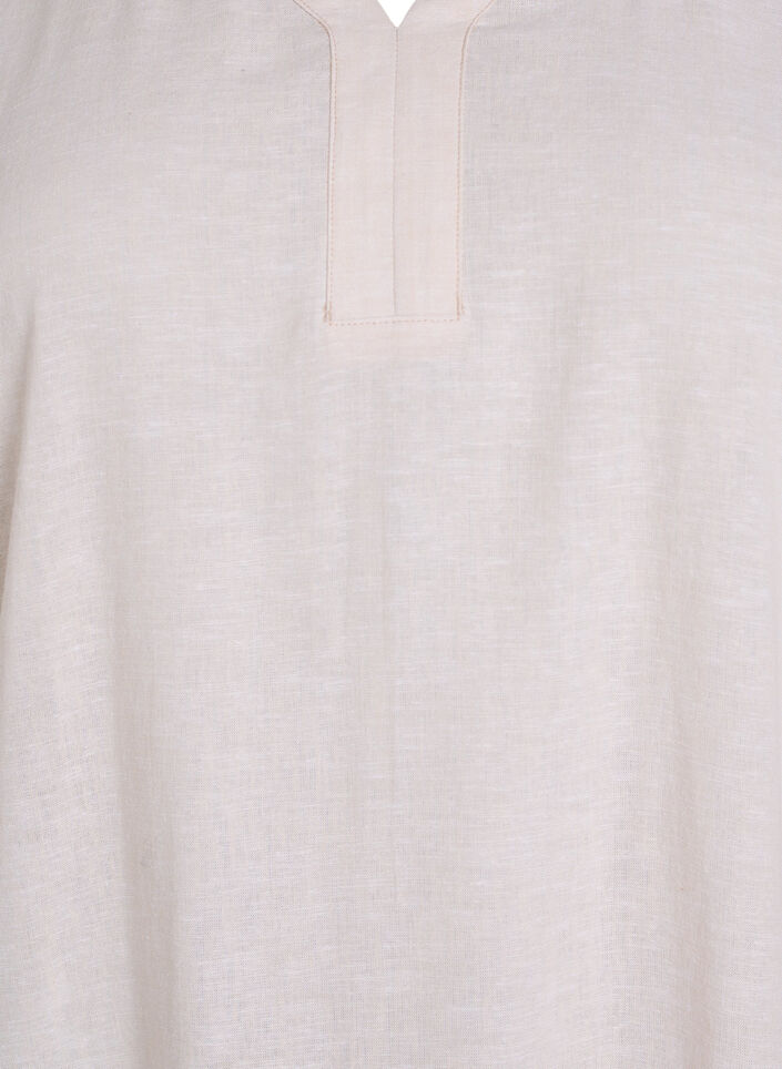 Midikjole i lin og viskose med korte ermer, Beige, Packshot image number 2