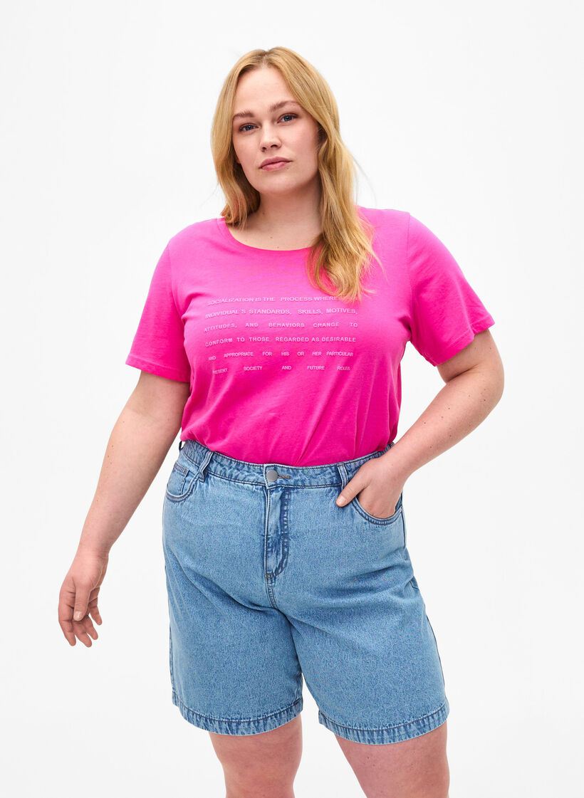 Dongerishorts med høy midje, Light Blue Denim, Model image number 0