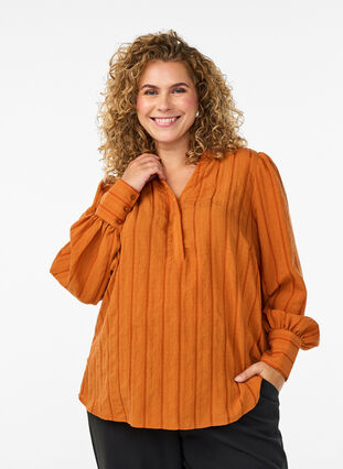 Zizzi Bluse med vertikale striper, Orange, Model image number 0