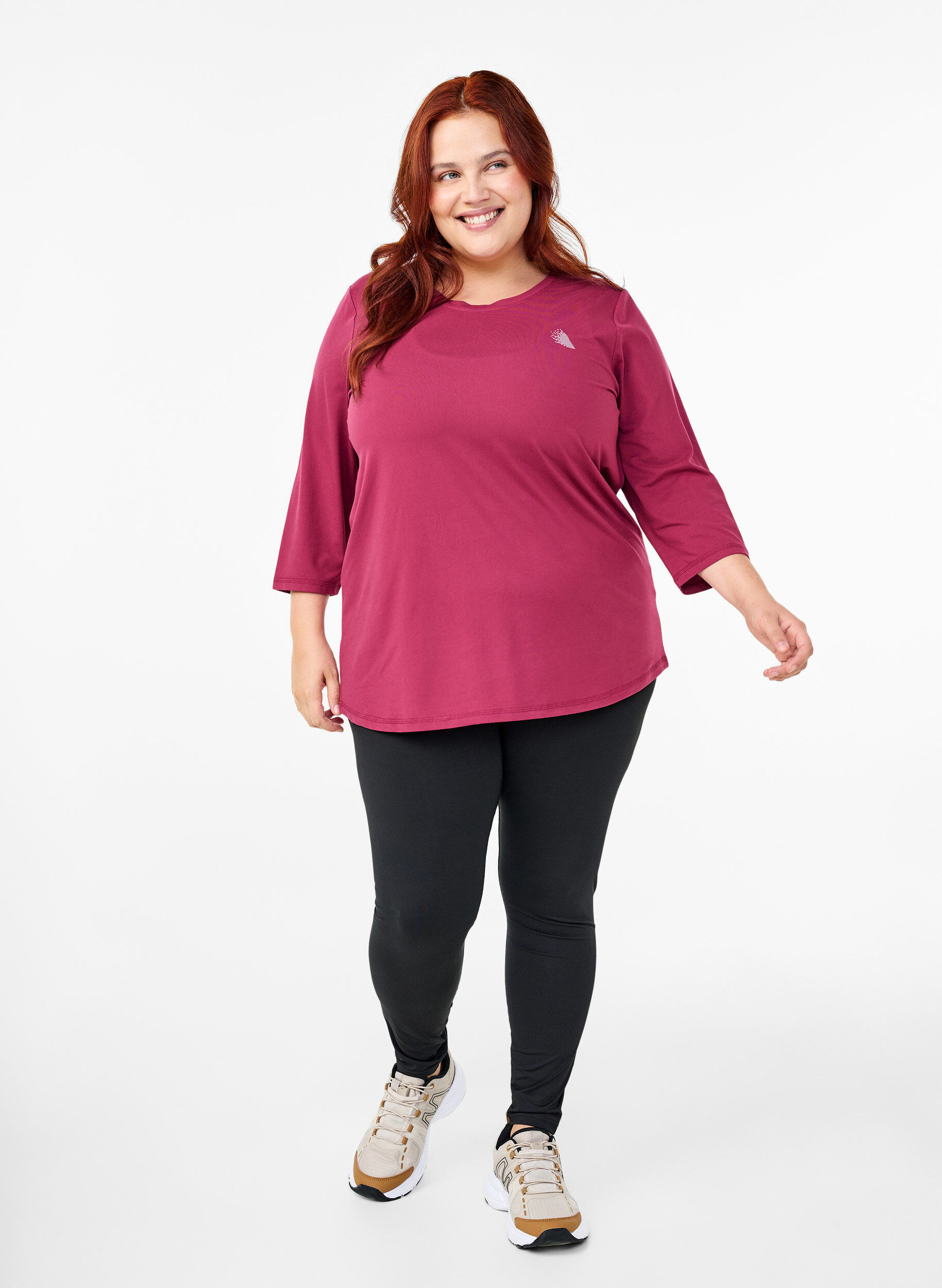 Zizzi Treningsbluse med 3/4-ermer, R&oslash;d, Model image number 1