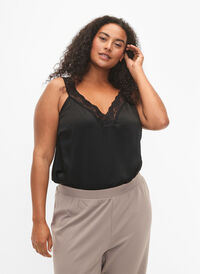 FLASH – Topp med V-hals og blondekant, Black, Model