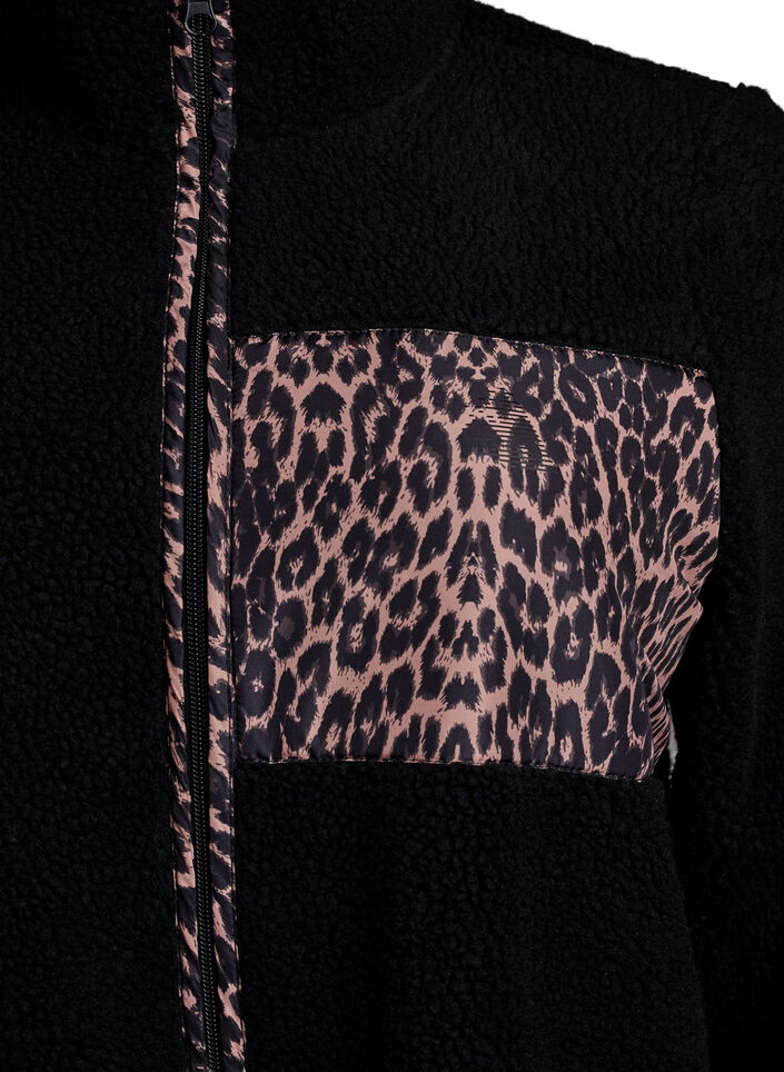 Teddy fleece-jakke med leoparddetaljer, Svart, Packshot image number 2
