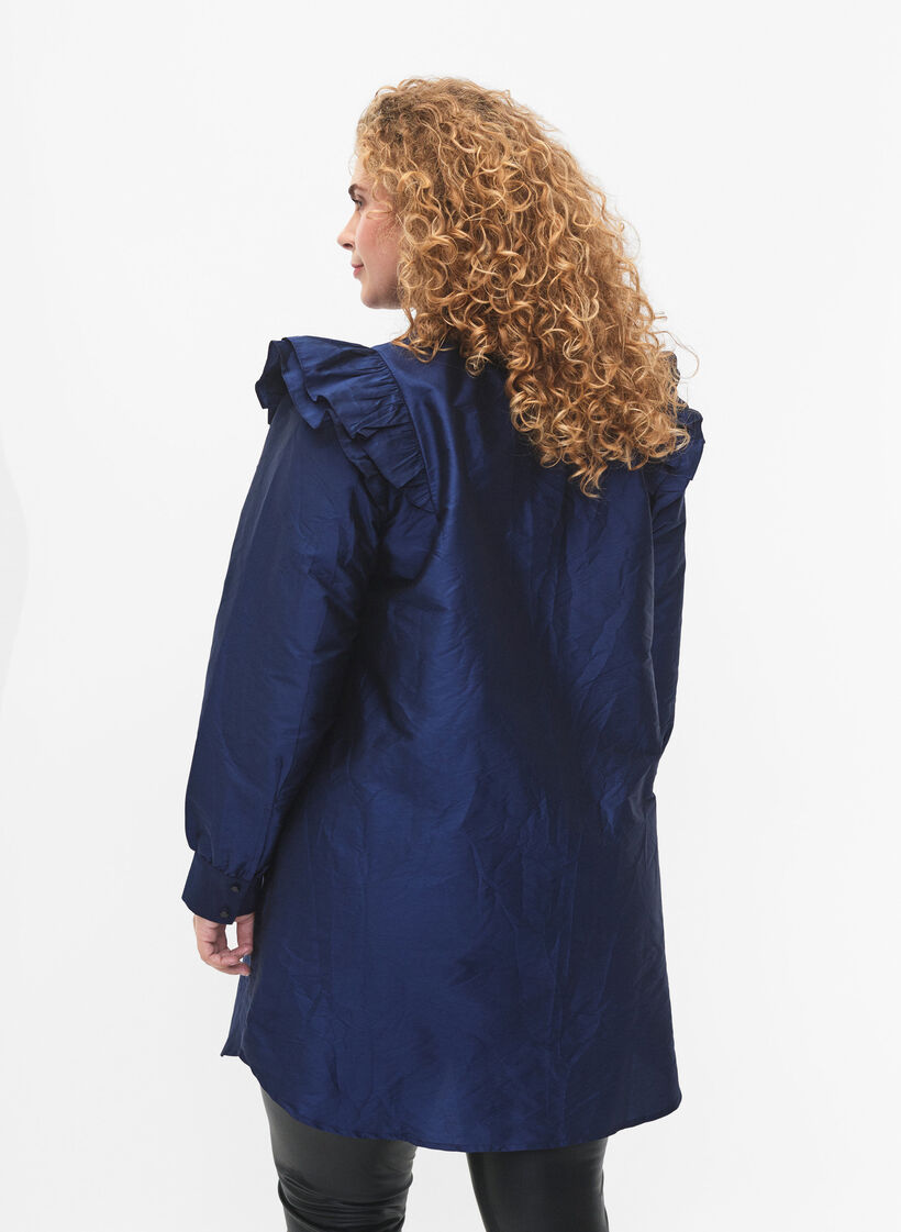 Ensfarget skjorte med volangedetaljer, Titan, Model image number 1