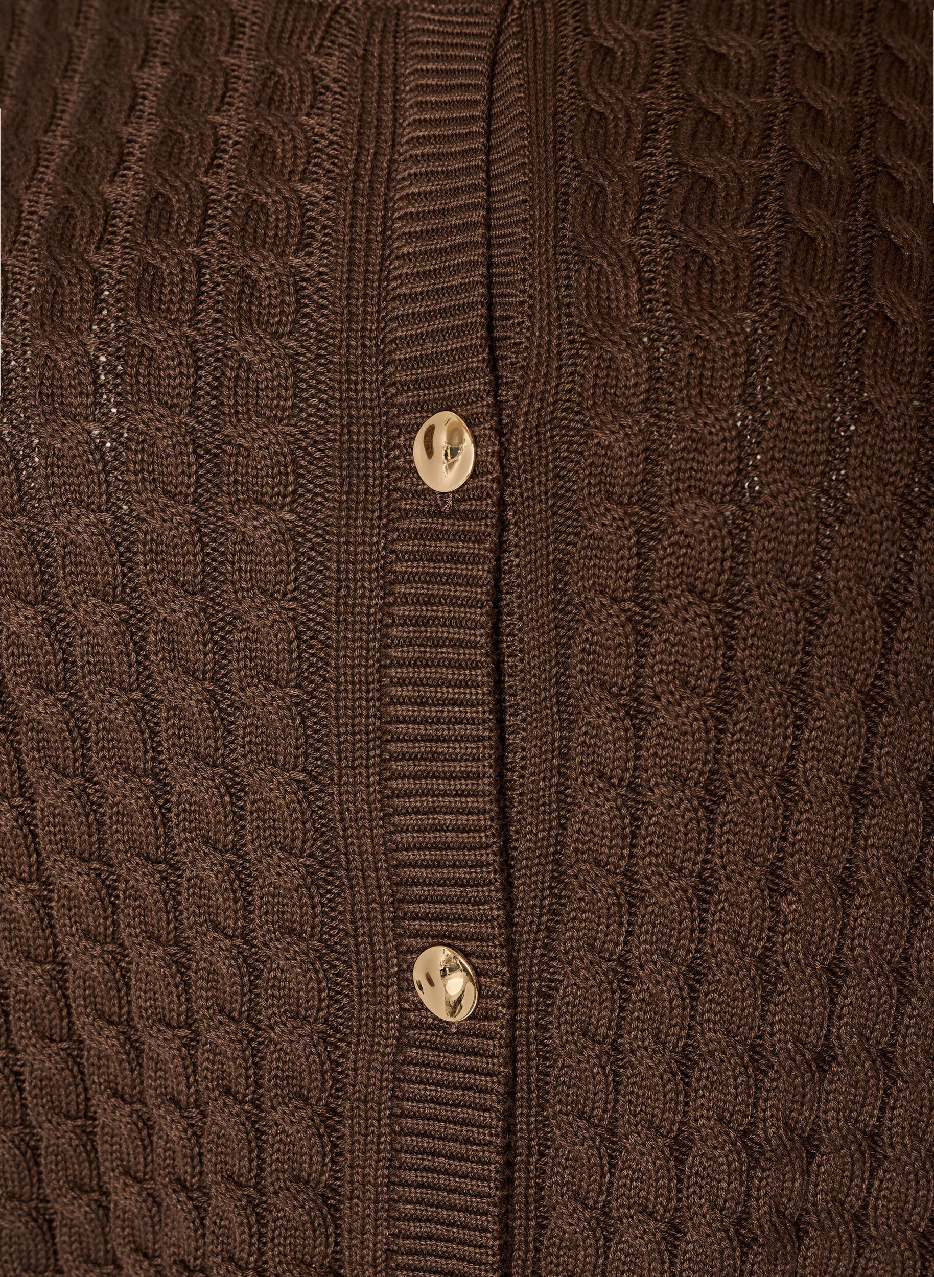 ZizziFlettestrikket cardigan med gullfargede knapper, Brun, Packshot image number 2