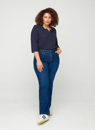 Ellen bootcut jeans med høyt liv, Dark blue denim, Model image number 3