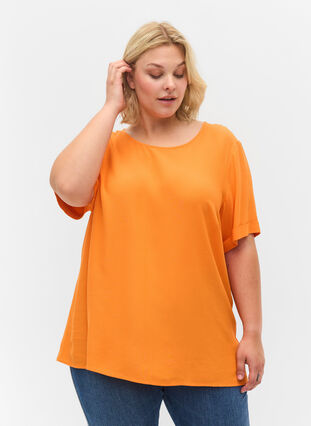 Zizzi Kortermet bluse i viskose, Orange Peel, Model image number 0