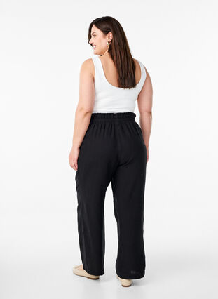 Zizzi Løse bukser i lin og viskose, Black Solid, Model image number 1