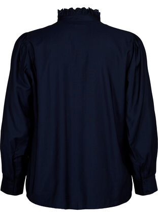 Viscose skjorte Bluse med ruffles, Sky Captain, Packshot image number 1