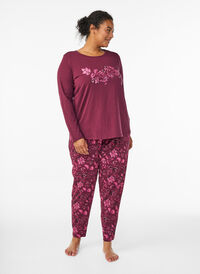 Bomull Pyjamas bukser med utskrift, Mørk Bordeaux Bomull Pyjamas bukser med utskrift, Mørk Bordeaux, Model