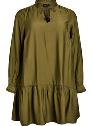 Kort A-linjekjole med volanger, Dark Olive