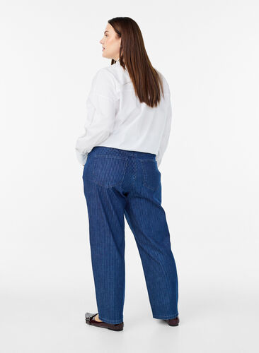 Zizzi Stripete jeans med straight fit, Blå, Model image number 1