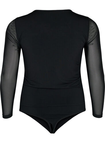 Tettsittende body med mesh, Black, Packshot image number 1