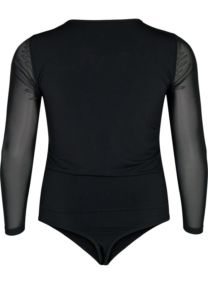 Tettsittende body med mesh, Black, Packshot image number 1