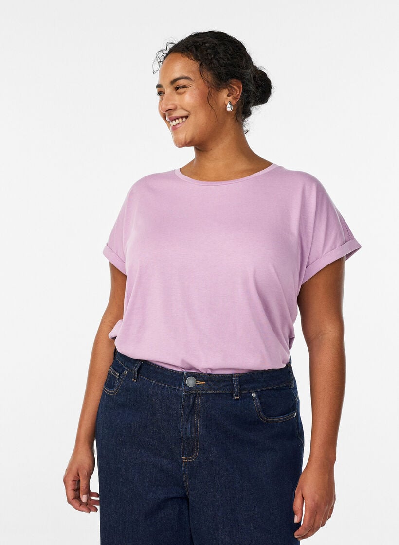 Kortermet T-skjorte i bomullsblanding, Lilla, Model image number 0