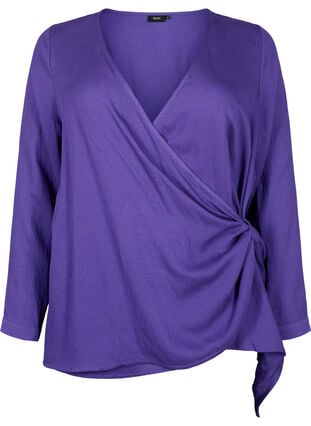 Langermet bluse i viskose med wrap look, Prism Violet, Packshot image number 0