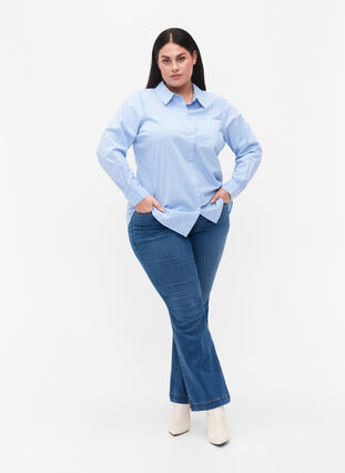 Skjorte i bomullsblanding, Blue w. White Stripe, Model image number 2