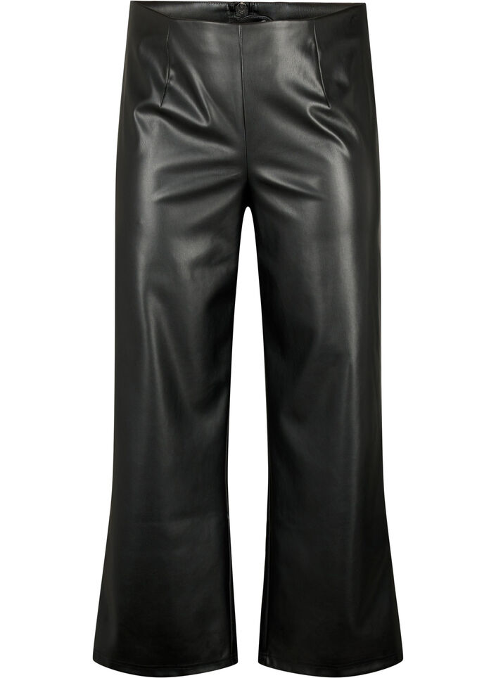 Imitert skinnbukse med brede ben, Black, Packshot image number 0