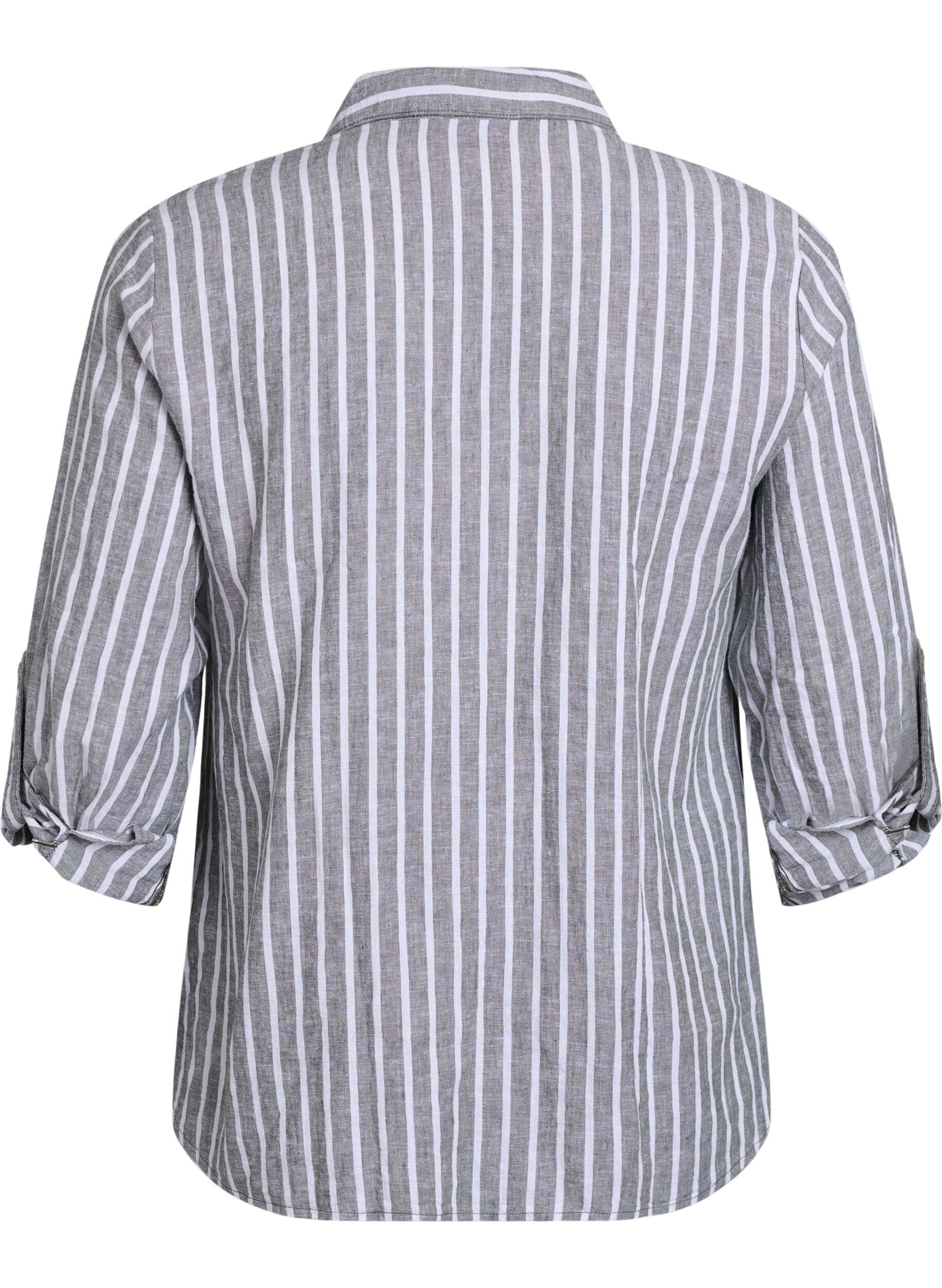 Zizzi Skjorte i lin og viskose med 3/4 ermer, Gr&oslash;nn, Packshot image number 1