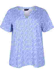 Blomstrete bomulls T-skjorte med V-hals, Ultramarine AOP
