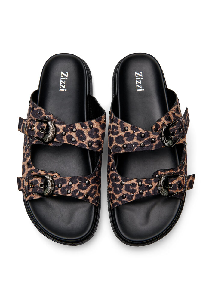 Wide fit - Slip-on sandaler med nagler, Leopard AOP, Packshot
