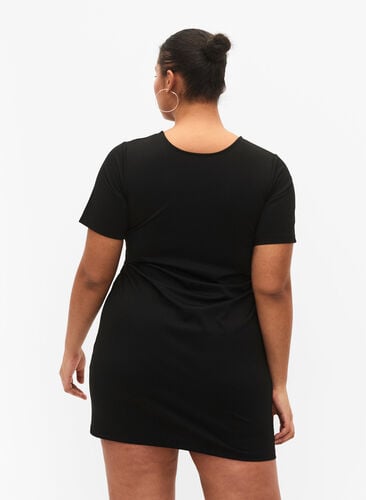 Kort kjole med V-hals og snordetaljer, Black, Model image number 1