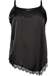 Satintopp med blonderkant og asymmetrisk fold, Svart