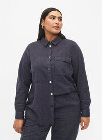 Nålestripete bomullsskjorte, Dark Blue Stripe, Model