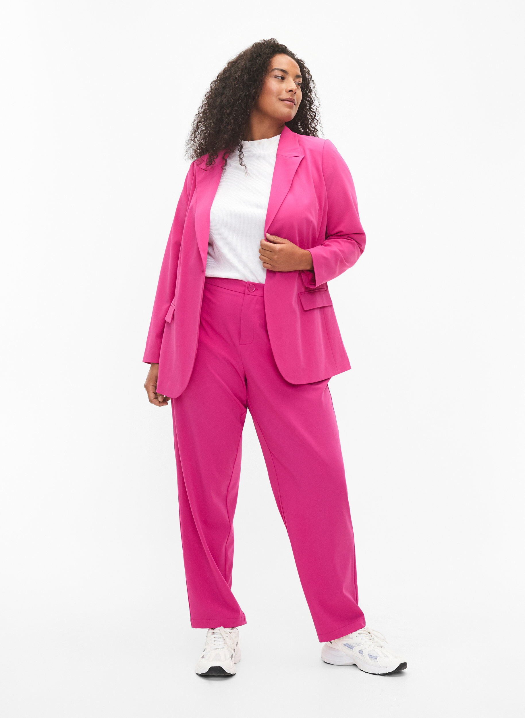Zizzi Klassisk blazer med lommer, Festival Fuchsia, Model image number 2