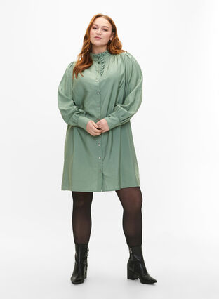 Viscose skjorte kjole med ruffles, Green Bay, Model image number 2