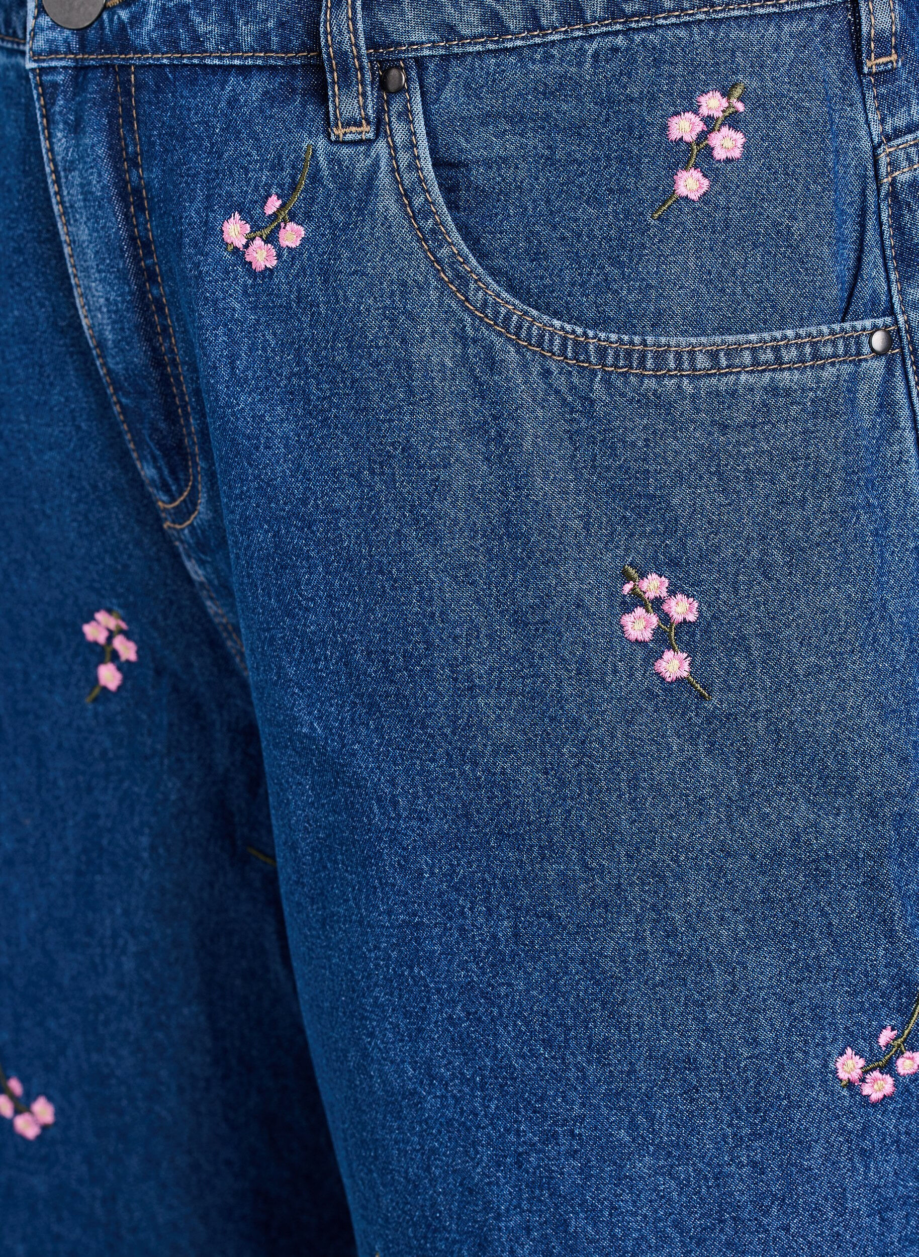 Zizzi Dongerishorts med broderte blomster, Bl&aring;, Packshot image number 2