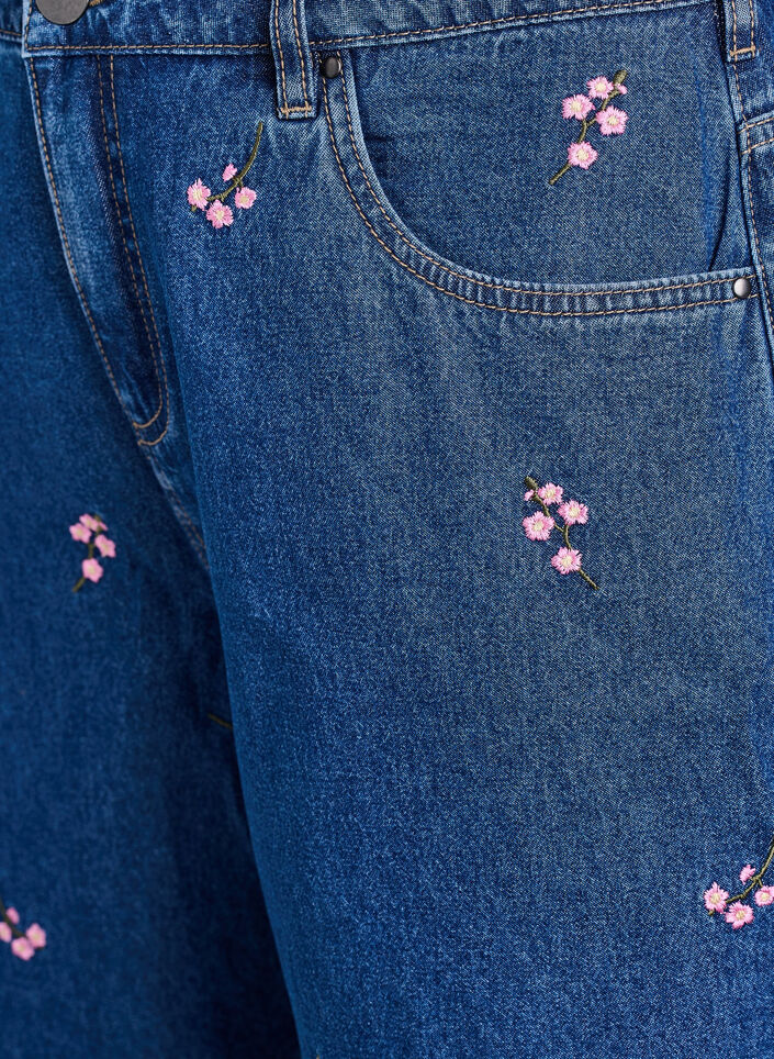 Dongerishorts med broderte blomster, Bl&aring;, Packshot image number 2