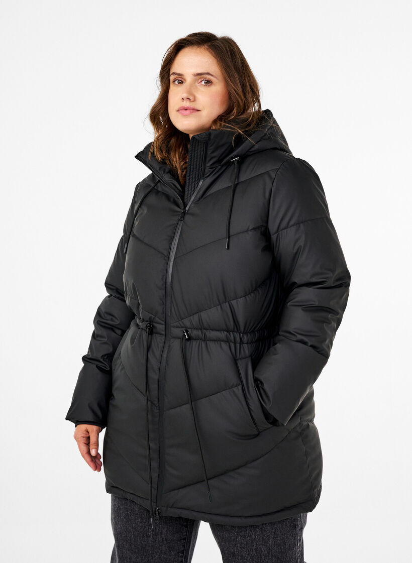 Vannavstøtende pufferjakke med hette, Black, Model