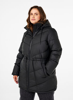 Zizzi Vannavstøtende pufferjakke med hette, Black, Model image number 0
