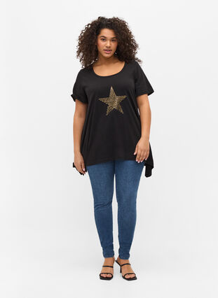 T-skjorte i bomull med A-form, Black w. Gold Star, Model image number 2