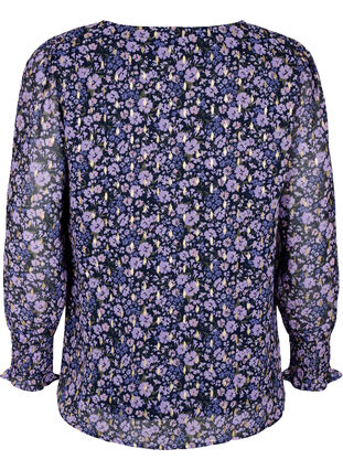 Blomstrete bluse med lange ermer og V-hals, Purple Ditzy Flower, Packshot image number 1
