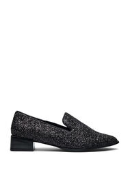 Wide fit - Loafers med glitter, Black Glitter