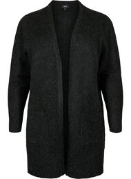 Ribbestrikket cardigan med lommer, Dark Grey Melange