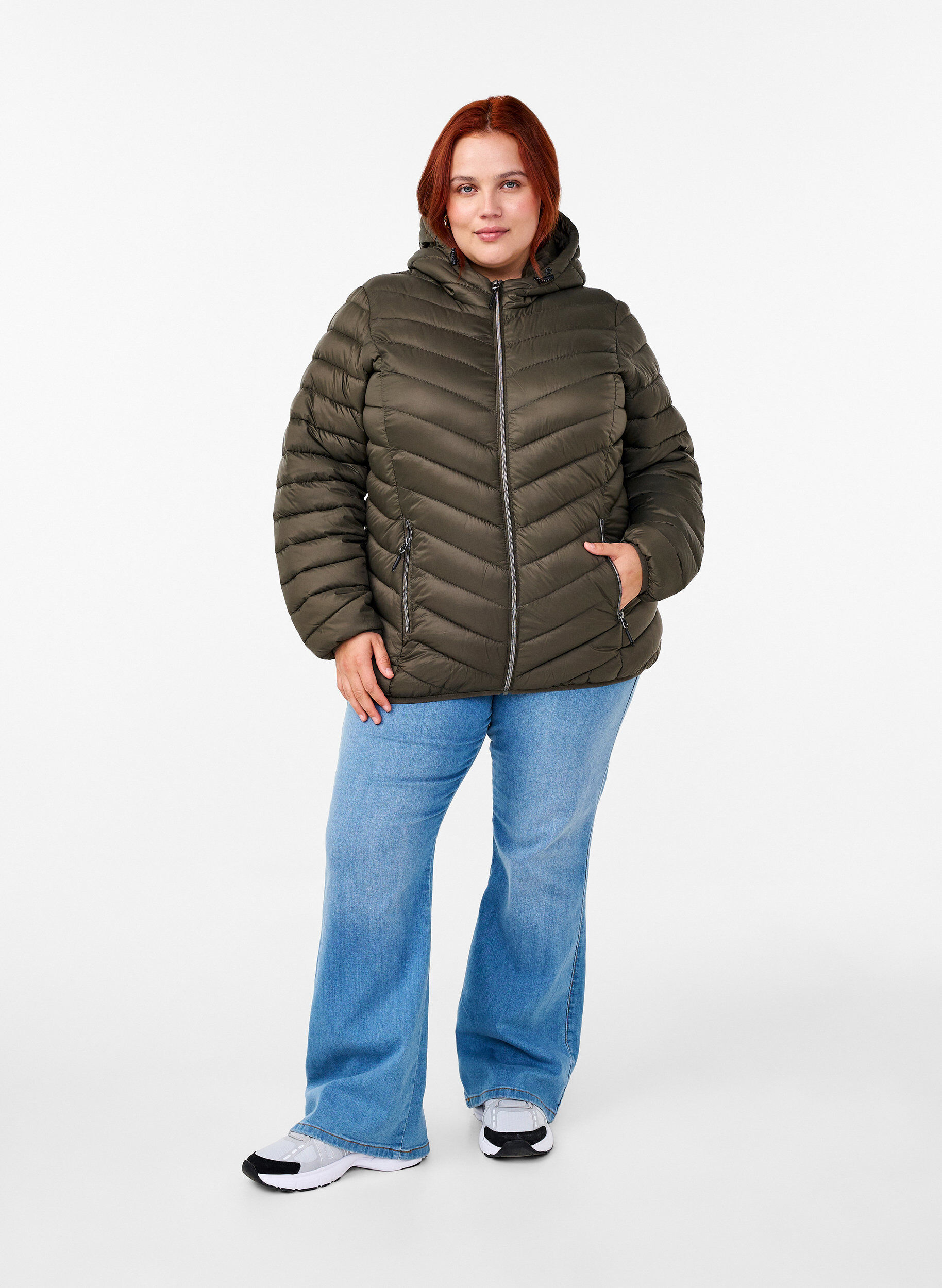 ZizziLett jakke med hette, Gr&oslash;nn, Model image number 1