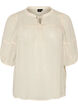 Bluse i seersucker med knytesnor, Beige, Packshot image number 0