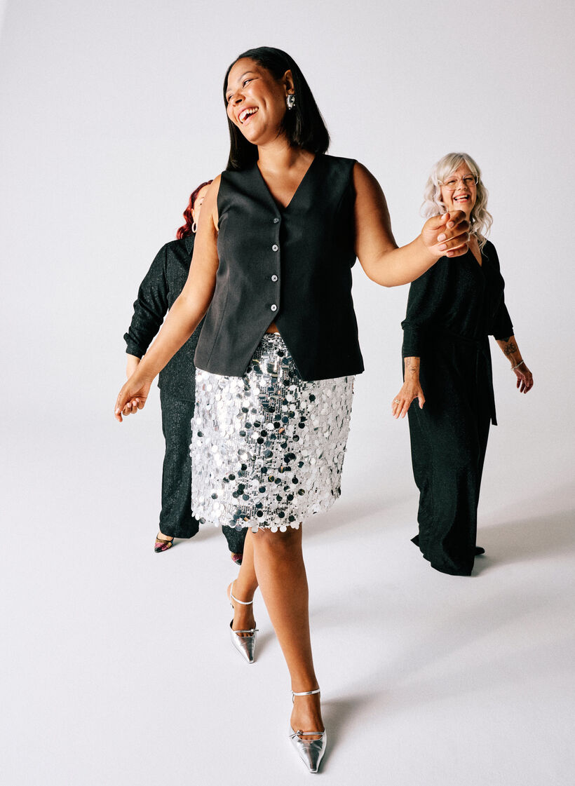 Kort paljettskjørt med elastisk midjebånd, Sølv, Image image number 0