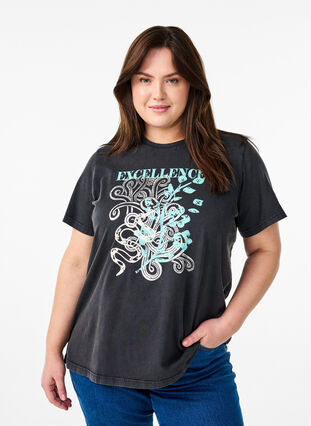 Zizzi T-skjorte i økologisk bomull med et kult trykk, Grå, Model image number 0