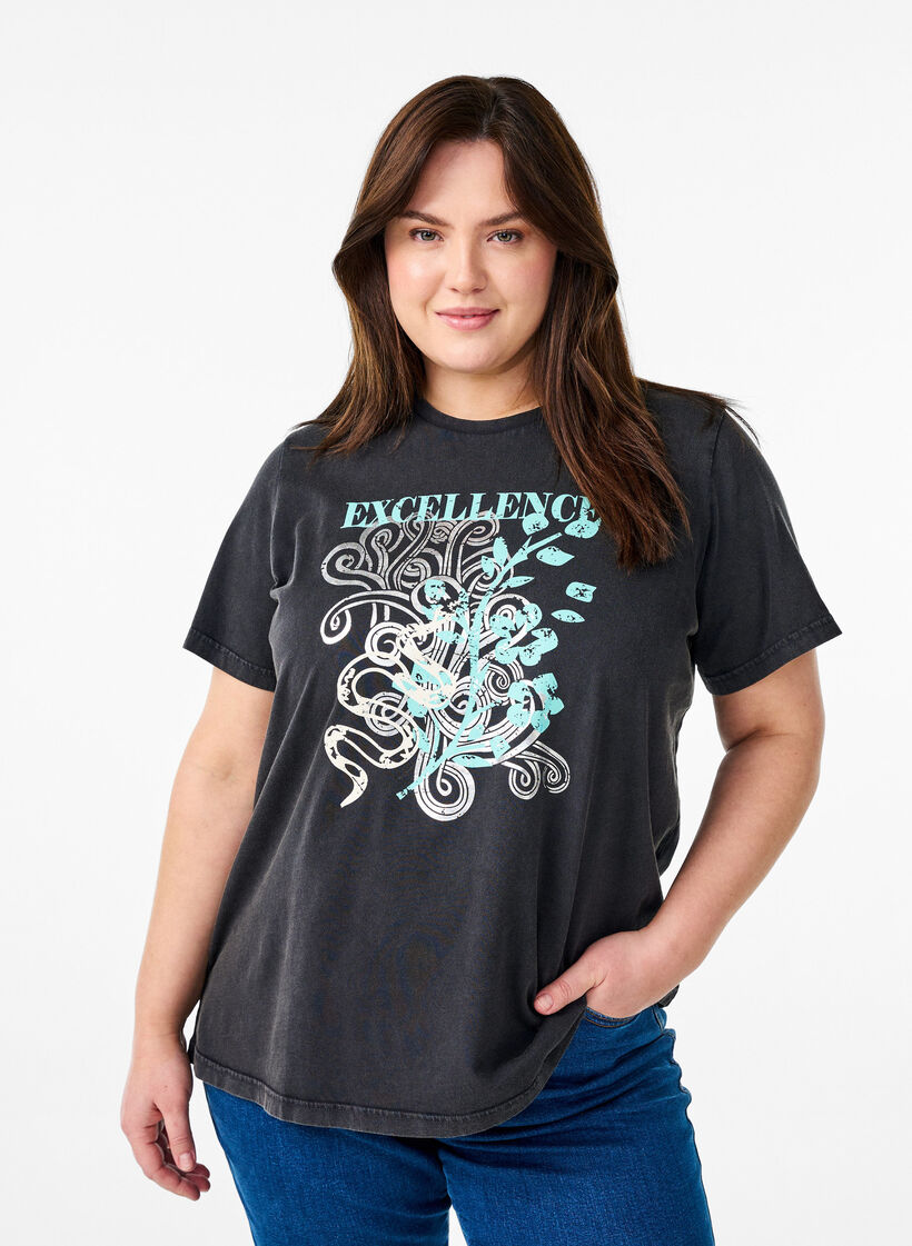 T-skjorte i økologisk bomull med et kult trykk, Grå, Model image number 0