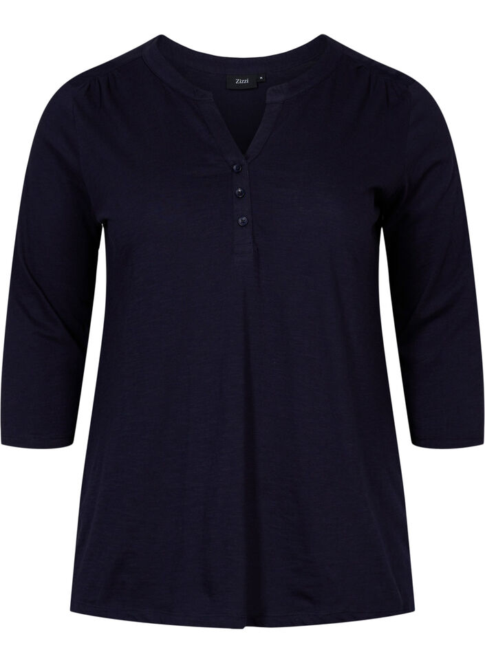 Bluse i bomull med 3/4-ermer, Night Sky, Packshot image number 0