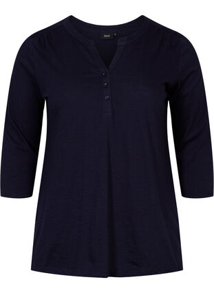 Zizzi Bluse i bomull med 3/4-ermer, Night Sky, Packshot image number 0
