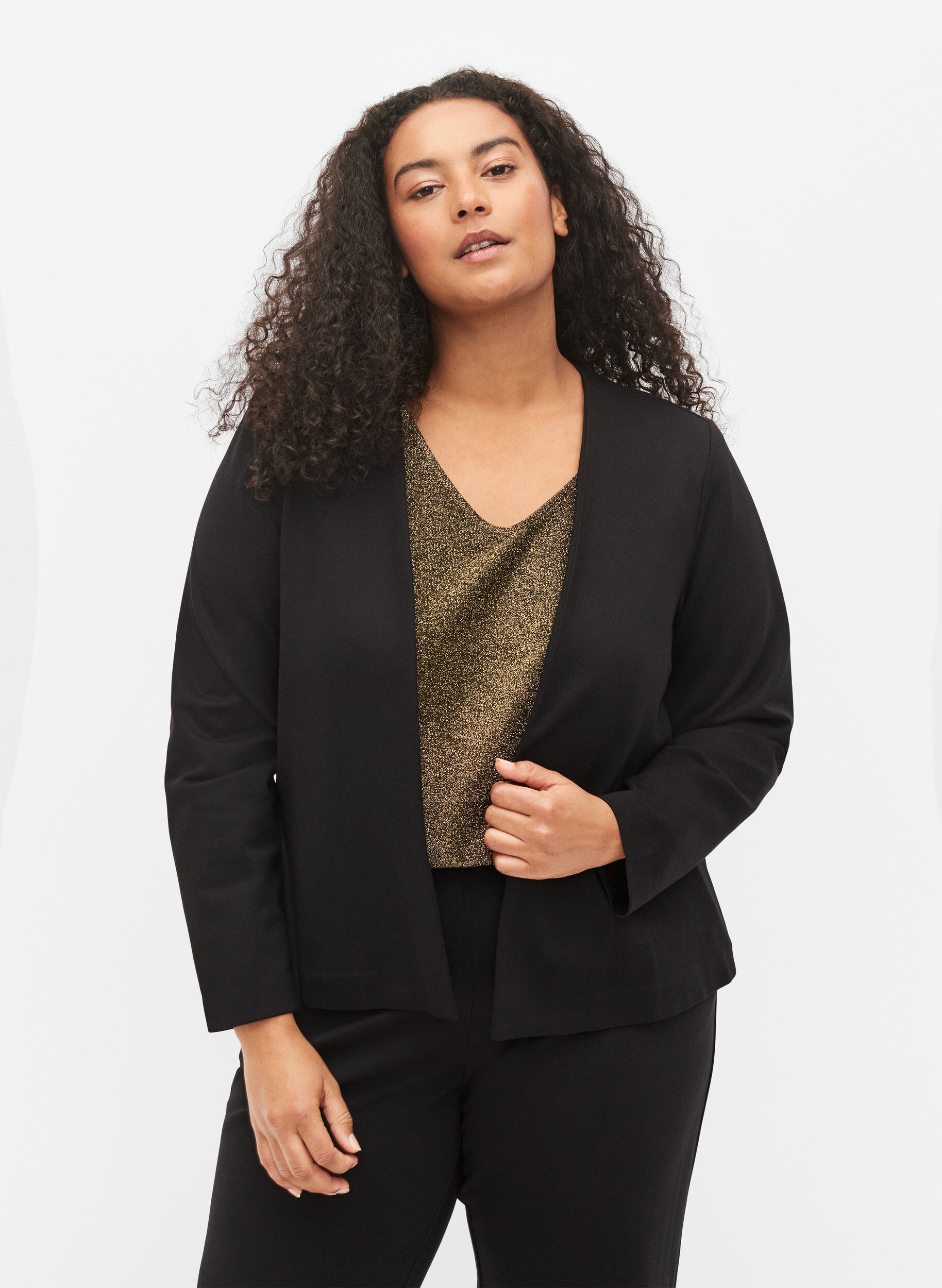 ZizziEnsfarget kort &aring;pen blazer, Black, Model image number 0