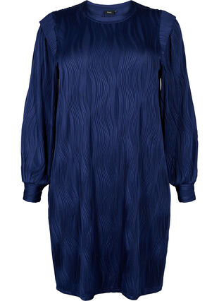 Langermet kjole med teksturmønster, Maritime Blue, Packshot image number 0
