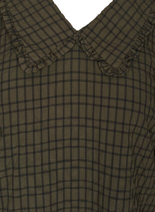 Rutete bluse med 3/4-ermer og volangkant, Ivy Green Check, Packshot image number 2